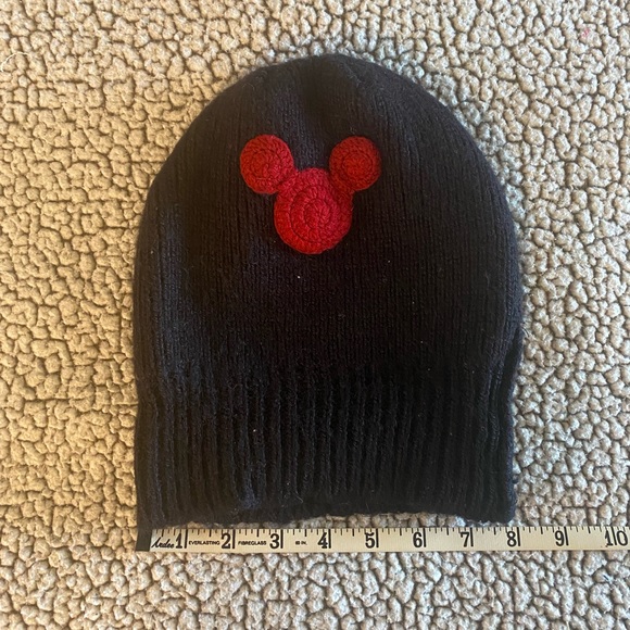 The Disney Store Beanie Black Wool Acrylic Stocking Cap Red Mickey Mouse Ears - Picture 2 of 5